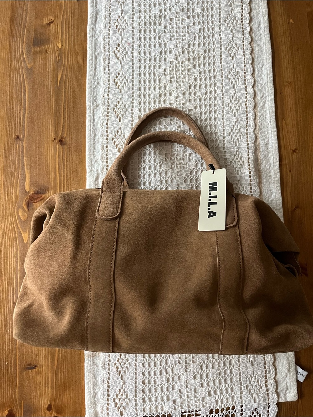 NWT M.I.L.A Suede Carryall duffel bag in Camel Tan